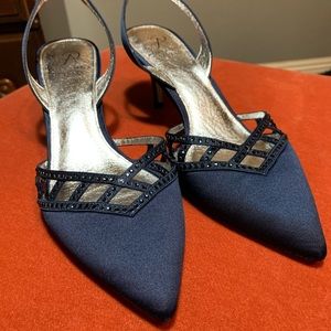 Navy Blue Satin Slingback Dress Shoes